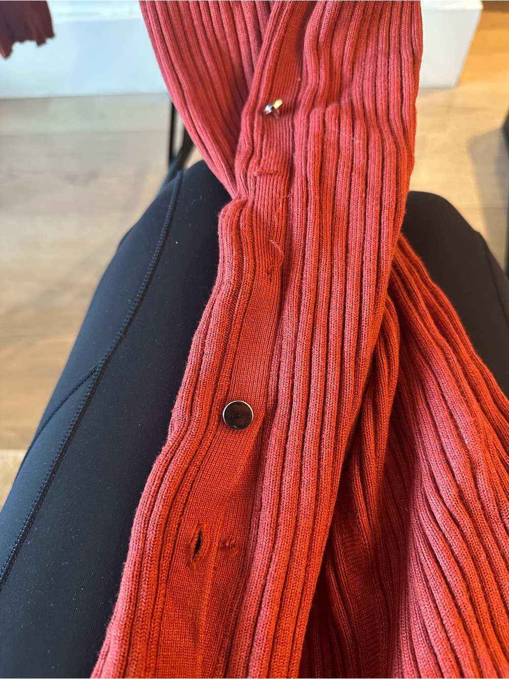 Guess Long-Sleeve Ribbed High-Low Dress in Rust - Picture 4 of 4